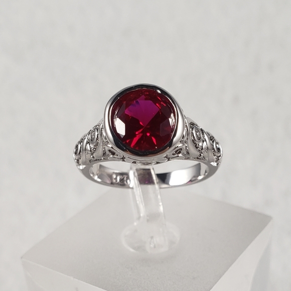 Sterling Bezel Set Red Ring
